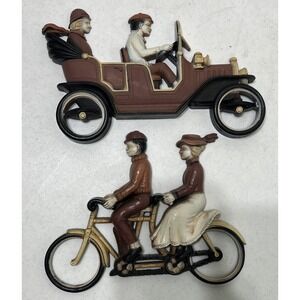 1975 Homco Wall Hanging Plaques Plastic‎ 7359 Automobile 7357 Tandem Bicycle